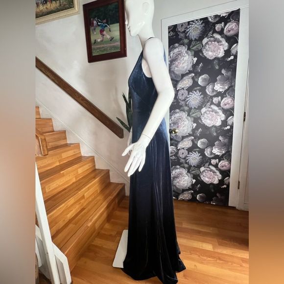 French Blue Jenny Yoo Logan Deep-V Velvet Column Gown - Picture 8 of 9